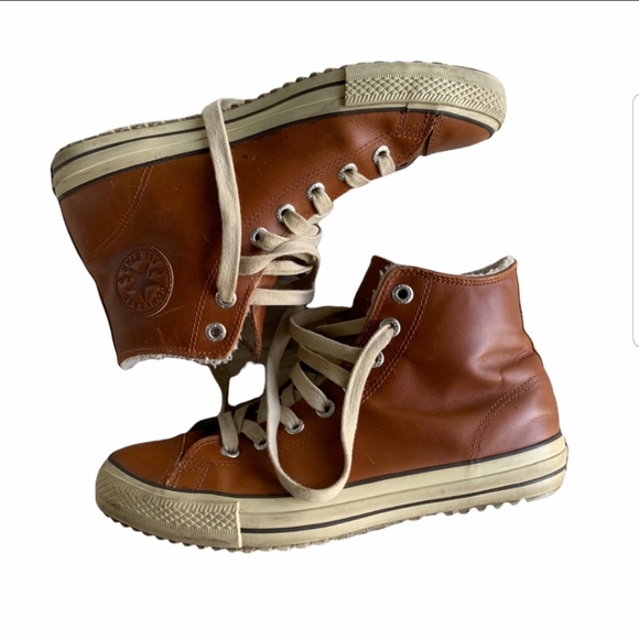 Converse: Brown Leather Fuzzy Faux fur inside 11